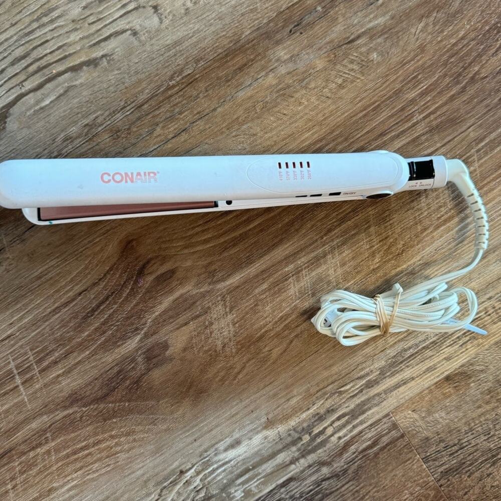 Conair CS221N Double Ceramic 1" Flat Iron White Rose Gold Straightener/Curler